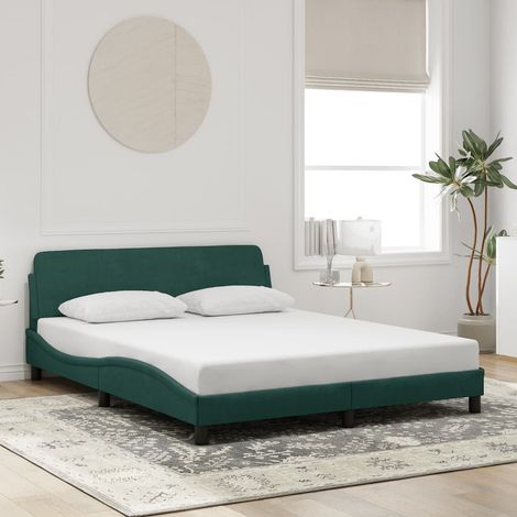 Vidaxl – Cadre de lit 160x200 cm avec tiroirs – Tête de lit en velours vert foncé – Structure métal et bois massif – Assemblage requis (1/6)