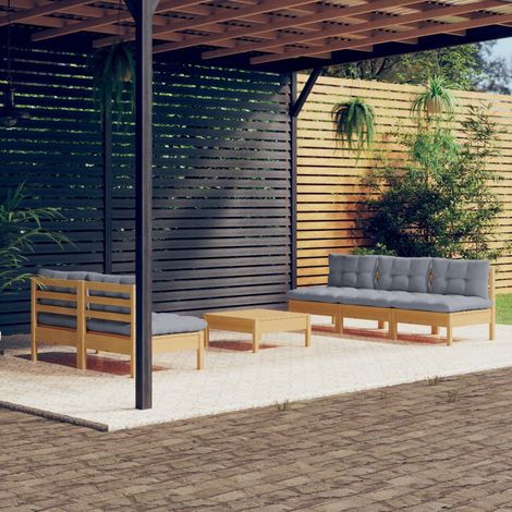 6-tlg. Garten-Lounge-Set mit Grauen Kissen Kiefernholz (1/5)