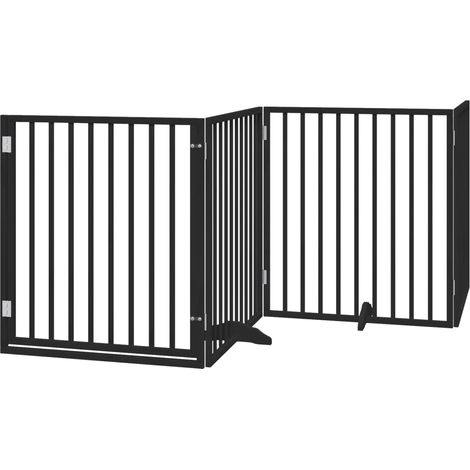 Barrière pour chiens et porte 4 panneaux noir bois de peuplier CFW25887 (1/5)