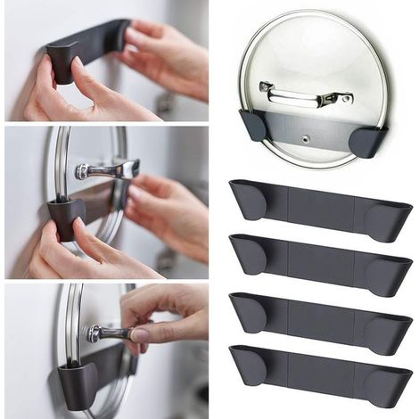 Lot 4 supports adhésifs Joseph Joseph pour couvercles de casseroles et poêles, organiseur mural autocollant, compatible couvercles jusqu'à 23 cm, ruban VHB 3M haute résistance. (1/4)