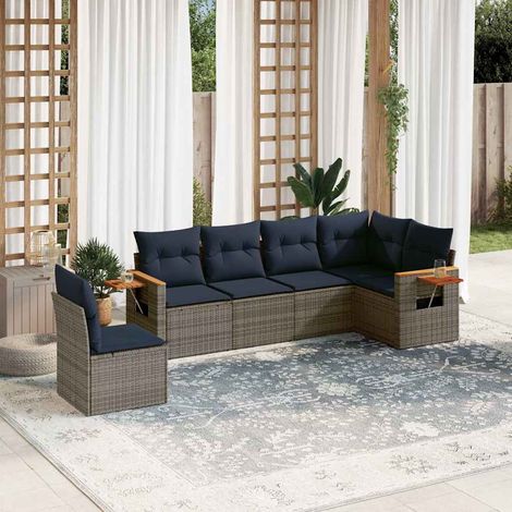 Set de sofás de jardín 6 pzas con cojines ratán sintético gris vidaXL (1/5)