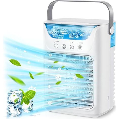 Climatiseur portable 4 en 1 avec 700 ml, 2 brumisateurs froids, 3 minuteries automatiques et 7 couleurs de veilleuse (1/5)