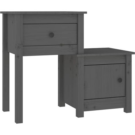 Maison Exclusive - Comodino Grigio 79,5x38x65,5 cm in Legno Massello di Pino (1/5)