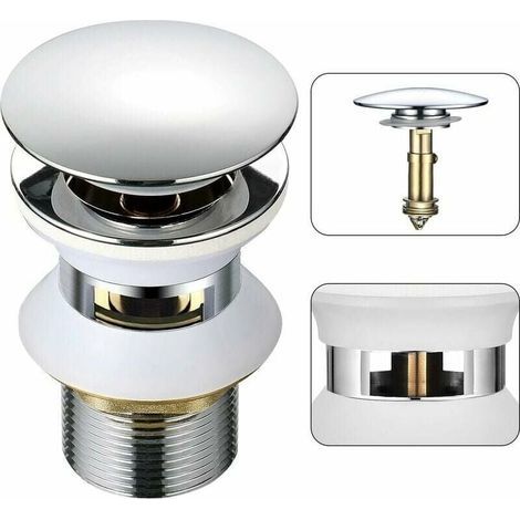 Ablaufgarnitur mit automatischem Pop-up-Überlauf – Verchromtes Messing – Höhe 98 mm – Durchmesser 66 mm – Einfache Montage 1-1/4" – BADEZIMMER 1-1 (1/5)