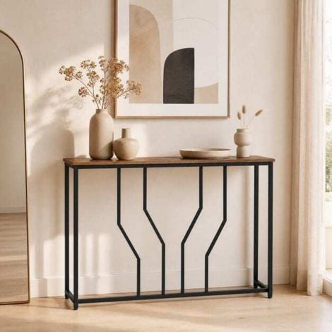 Montage Facile Table Console d'Entrée Étroite Robuste 100 kg Cadre Métal Salon Couloir 110x30x80cm Brun Rustique (1/5)