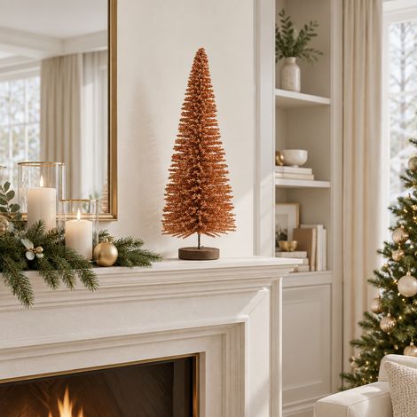 Alberello natalizio color brandy con base e rametti glitterati da h 60 cm (1/5)
