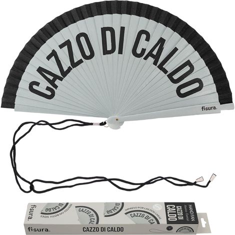 Fisura – Ventaglio originale con scritta “Cazzo di caldo”. Design in legno reversibile contemporaneo e vivace. Ventilatore portatile grigio nero. Gancio incluso. Misure: 42,5 x 23 cm (1/5)