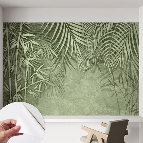 Papier peint adhésif décoratif avec colle pour salon chambre et bureau Installation rapide Paradis de bambous 152x104 cm (1/5)