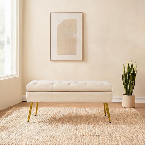 Pouf beige en polyester mousse 102 x 35 x 43 cm (1/5)