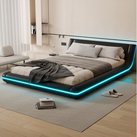 letto letto matrimoniale 140x200 con LED PU OKMYHOME (1/5)