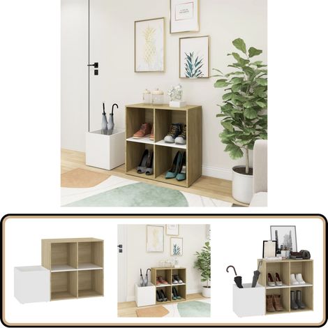 Flur-Schuhschrank Weiß Sonoma Eiche 105x35,5x70cm Holzwerkstoff - Flur-Schuhschrank - Schuhschrank - Holzwerkstoffmöbel - Garderobe - Schrank