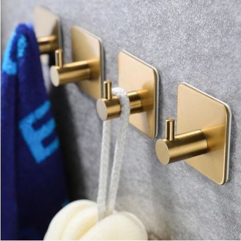 Klebehaken/Handtuchhaken – Wandhaken aus Edelstahl, robuste Haken zum Aufhängen von Mänteln/Kleidern/Hüten/Taschen, vergoldeter Edelstahl SUS-304 (4er-Pack) (1/5)