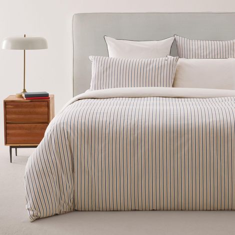 Housse de Couette, Coton 57 Fils/cm², 100% Coton, Rayures Verticales, Doux et Respirant, 140x200 cm
