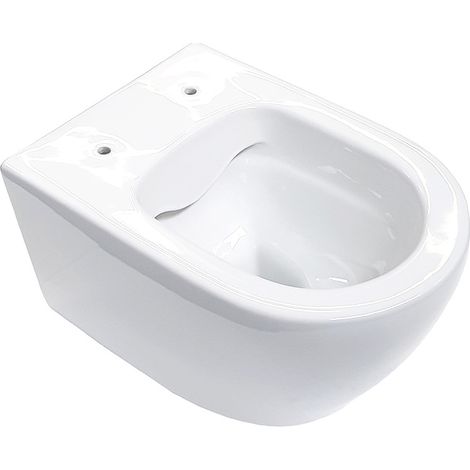 BELVIT PRO Wand-WC spülrandlos weiß RIM-OFF Design randlose WC-Schüssel aus Sanitärkeramik hygienisch modern Spülrandloses Hänge-WC aus Keramik in Weiß – Belvit Wand-Toilette ohne Deckel, Tiefspüler (1/4)