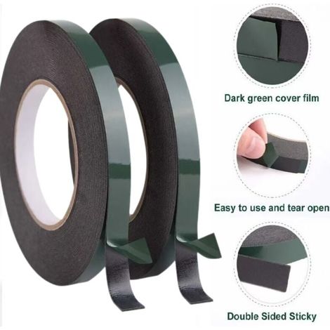 2 Rollen 12 mm schwarzes doppelseitiges Schaumstoffklebeband, wasserdichte Montagebandrollen für Autoverkleidungen, Nummernschilder (10 m pro Rolle) (1/4)
