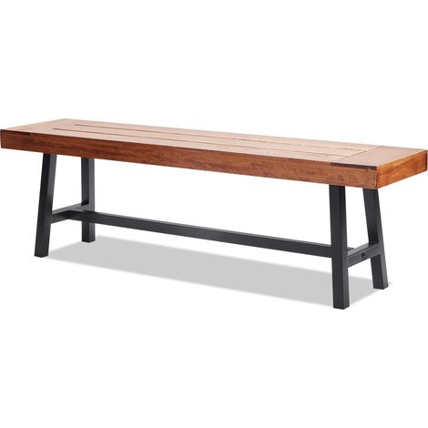 Banc d'extérieur, 160 cm, banquette de jardin en bois avec pieds en métal pour l'extérieur, jusqu'à 226,8 kg de charge, banc de salle à manger, banc de terrasse pour jardin, parc, porche avant (1/5)
