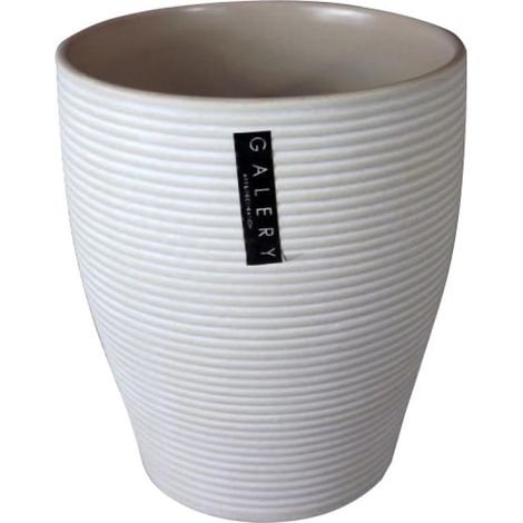 Vaso (coperchio) in ceramica con strisce color cappuccino, 12,8x12,8x15 cm (1/2)