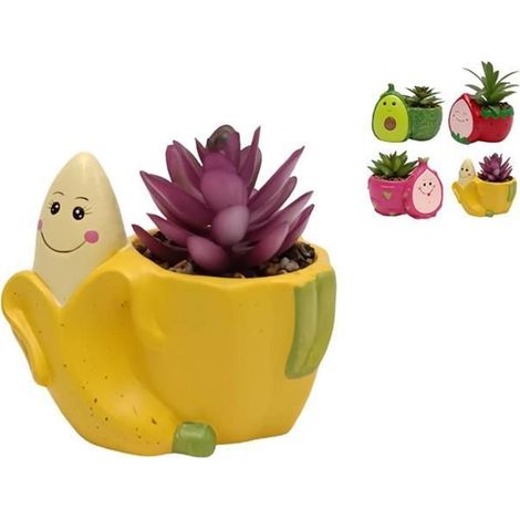 TrAdE Shop Traesio - Set 12pz Vaso Decorativo A Forma Di Frutta Con Faccina Con Pianta Grassa 4 Modelli 660546 - (1/3)
