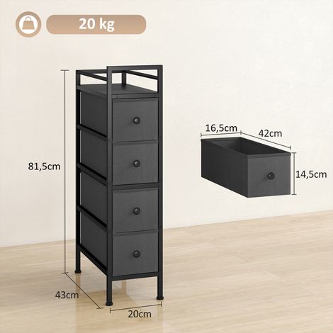 Commode à 4 tiroirs en tissu non tissé, meuble de rangement avec structure en acier, 20 cm x 43 cm x 81,5 cm, noire (1/5)