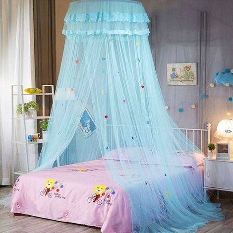 Mosquitera con dosel para cama, malla festoneada con elegantes volantes para niñas y bebés (azul)- (1/5)