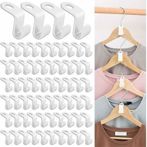100 Pièces Crochet Pour Cintres Gain De Place Crochet De Connexion De Cintre, Mini Cintres En Cascade Organisateur Pour La Penderie Super Pour Un Gain De Place Dans Son Dressing (Blanc) (1/4)
