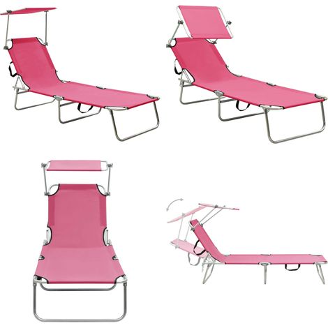 Chaise longue pliable avec auvent rose aluminium - Chaise Longue - Transats - Mobilier De Jardin - Salon De Jardin - Jardin - Home & Living (1/5)