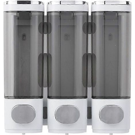 Distributeur de savon mural pour salle de bain, 3 compartiments, distributeur de savon liquide transparent pour douche avec vis de fixation pour mur de douche (1/5)