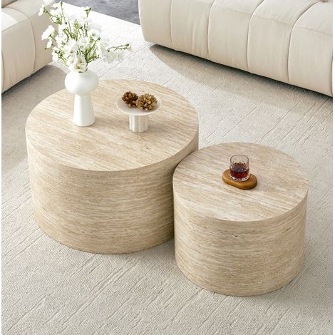 Set di 2 tavolini rotondi con contenitore, in MDF effetto legno, 62,8 cm e 44 cm, in legno chiaro (1/5)