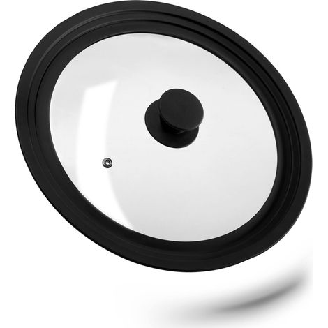Relaxdays Saucepan Lid Universal, Glass Cover, Stepped Silicone Rim, Pots & Pans 26-30 cm, 5 x 31.5 cm, Black