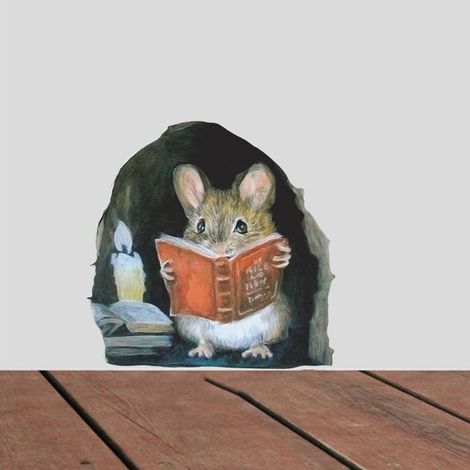 10 niedliche Maus-Aufkleber, die unter einer Kerze lesen, Wanddekoration, Mausloch, Cartoon-Stil, 10,5 x 10,5 cm, Beutel (1/5)