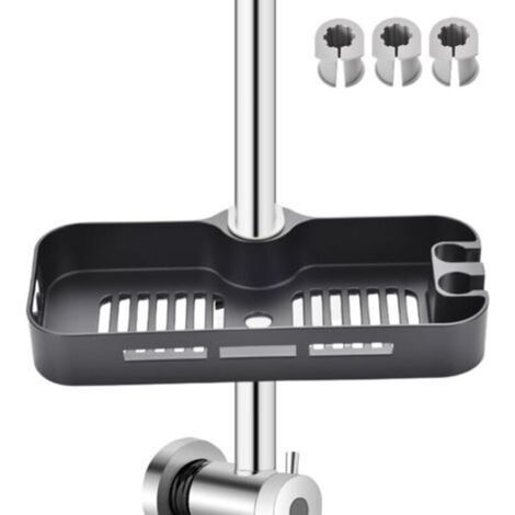 Estante de ducha, estante de ducha para barra de ducha de 22-25 mm, estante para barra de ducha con 2 ganchos y soporte para cabezal de ducha, (negro) (1/5)
