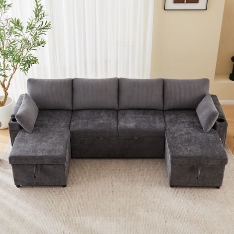 Canapé Lit 272x131cm - Multifonctionnel Modulaire - Structure Métallique Robuste - Assise Moelleuse - Gris Foncé (1/4)