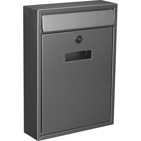 Perel Boite aux lettres murale Ibiza pour exterieur grise avec plaque nominative et serrure, modele compact en metal (1/5)