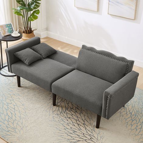 Sofá cama doble multifuncional 2 en 1, loveseat gris de algodón y lino, con respaldos dobles ajustables independientemente, perfecto para relajarse en casa o recibir invitados. (1/5)