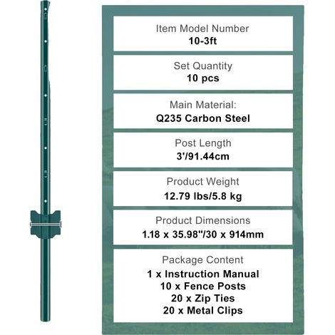T-Post, Métal Résistant, Application Polyvalente, 10c 3inch (1/2)