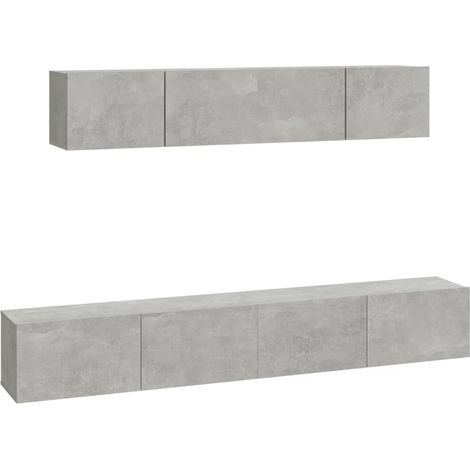 Conjunto de muebles mueble aparador TV televisión salón dormitorio salón 4 piezas madera contrachapada gris 020024700