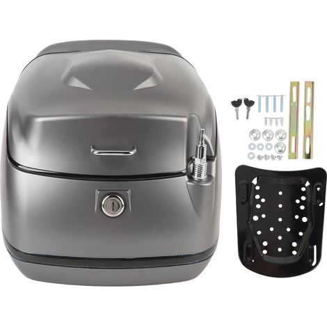 Coffre supérieur de moto 38 L étanche, ajustement universel avec serrure à clé, plaque de base, coffre de bagages, étui de rangement pour casque, gants, gris (1/5)