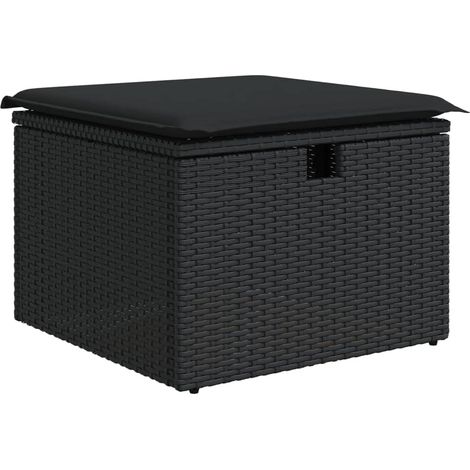 Tabouret de jardin avec coussin noir 55x55x37 résine tressée (1/5)