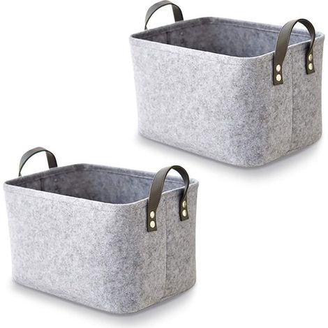 Panier de rangement pliable en feutre Ynkkvre avec poignées en PU – Robuste, lavable et décoratif pour le salon, la chambre et le bureau (1/5)