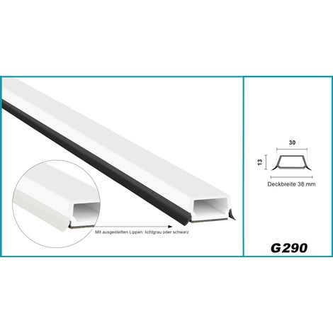 Glassprossen PVC weiß 1-2m - Weichlippen grau & schwarz, selbstklebend - HJ: HJ.290 - 30x13mm / 15° Schräge, 2 Meter schwarze Lippe