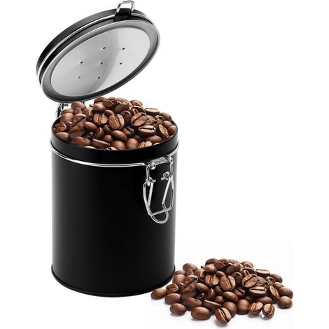 Boîte à café en acier inoxydable hermétique avec valve – Récipient sous vide noir pour conserver la fraîcheur – Boîte de conservation grains de café, poudre, thé, noix (1/5)