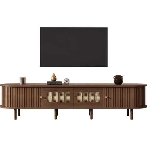 ELVMI Mobile TV con 2 Cassetti e 2 Ante a Serranda, 8 Piedi, per Soggiorno, MDF, 180 x 40 x 40 cm, Noce (1/5)