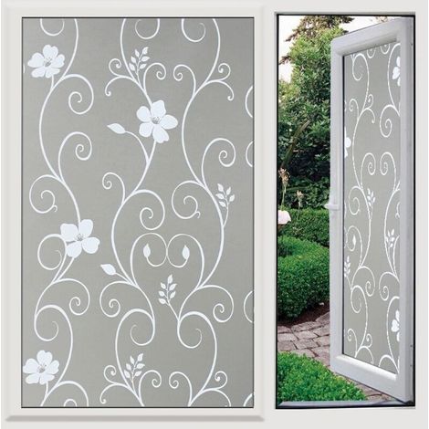 Anti-UV 45 x 200 cm, White Flower, Privacy Window Film, Adhesive for Glass, Electrostatic Privacy Window Film, Opaque Window Film, Decorative Window Film