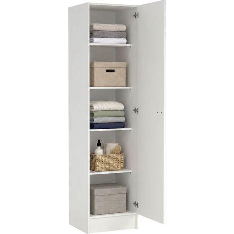 Guardaroba Grande Airone, Armadio Camera da Letto Appendiabiti, 4 Ripiani, 47x200h cm Bianco (1/5)
