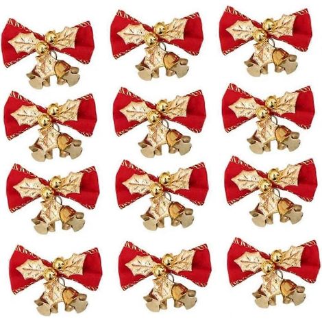 24 nœuds décoratifs de Noël d'extérieur, avec clochettes, pour la confection de couronnes et de sapins de Noël. (1/4)