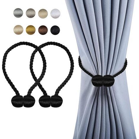 Magnetic curtain clips, black, set of 2, with loop closure (1/5)