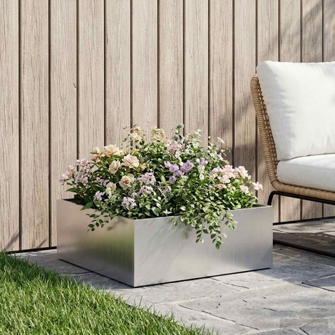 vidaXL Macetero de Jardín Plateado 60 x 60 x 20 cm Acero inoxidable (1/5)