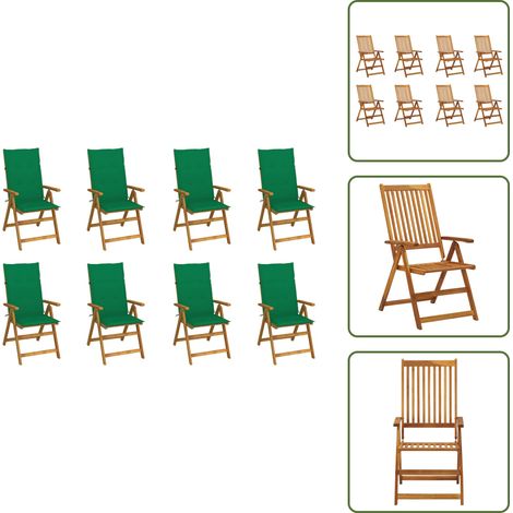 Klappbare Gartenstühle mit Kissen 8 Stk. Massivholz Akazie - Holzsessel - Gartenstuhl - Outdoor Möbel - Balkonmöbel - Esszimmerstuhl (1/5)