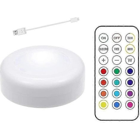 Lampe LED ronde avec télécommande, multicolore, à intensité variable, rechargeable, idéale pour les placards de cuisine - A (1/5)