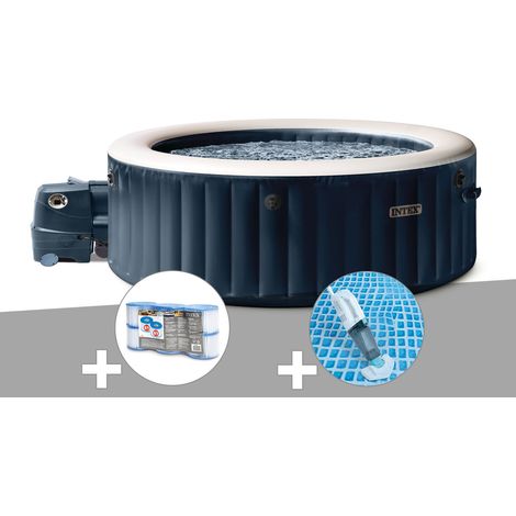 Kit spa gonflable Intex PureSpa Blue Navy rond Bulles 4 places + 6 filtres + Aspirateur